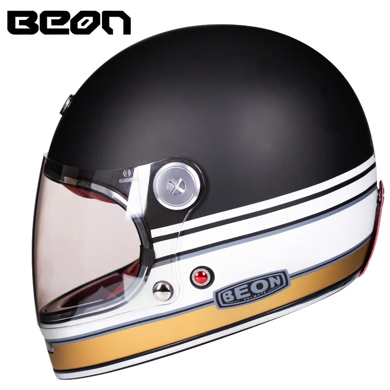 BEON Volledige Gezicht Motorhelm Mannen Vrouwen Biker Helm Lichtgewicht Glasvezel Karting Auto Helm Retro Motorfiets Benodigdheden B510
