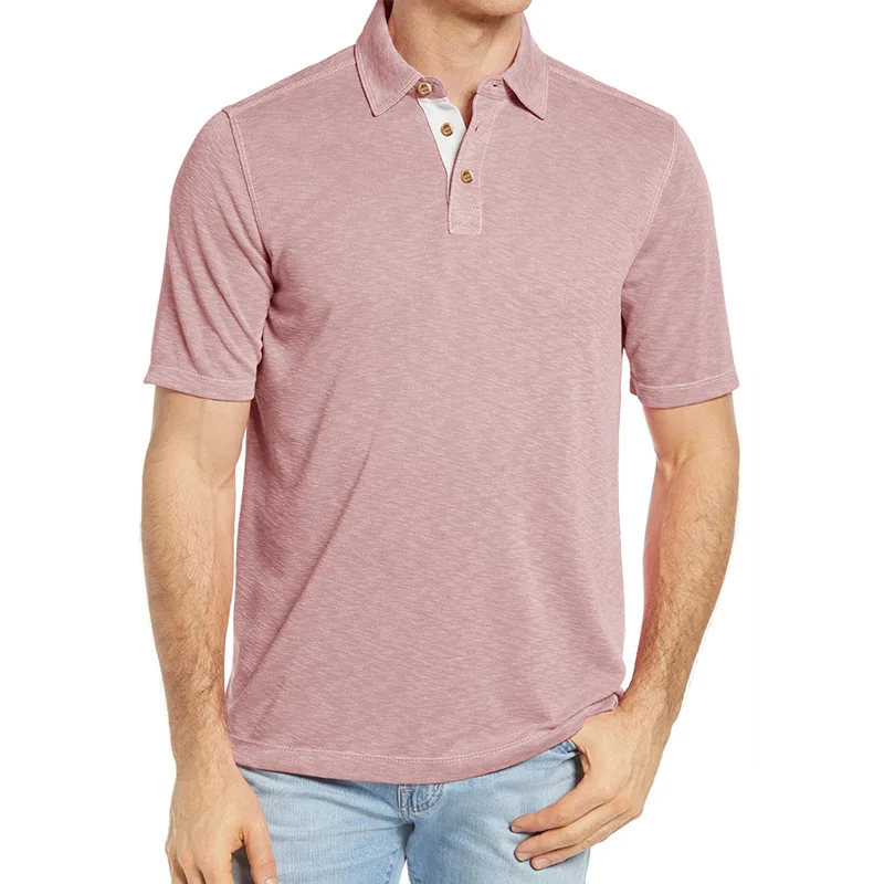 Men's Short Sleeve Polo Shirt 100% Cotton Casual Color Block Collared T Shirt for Men Foreign Trade