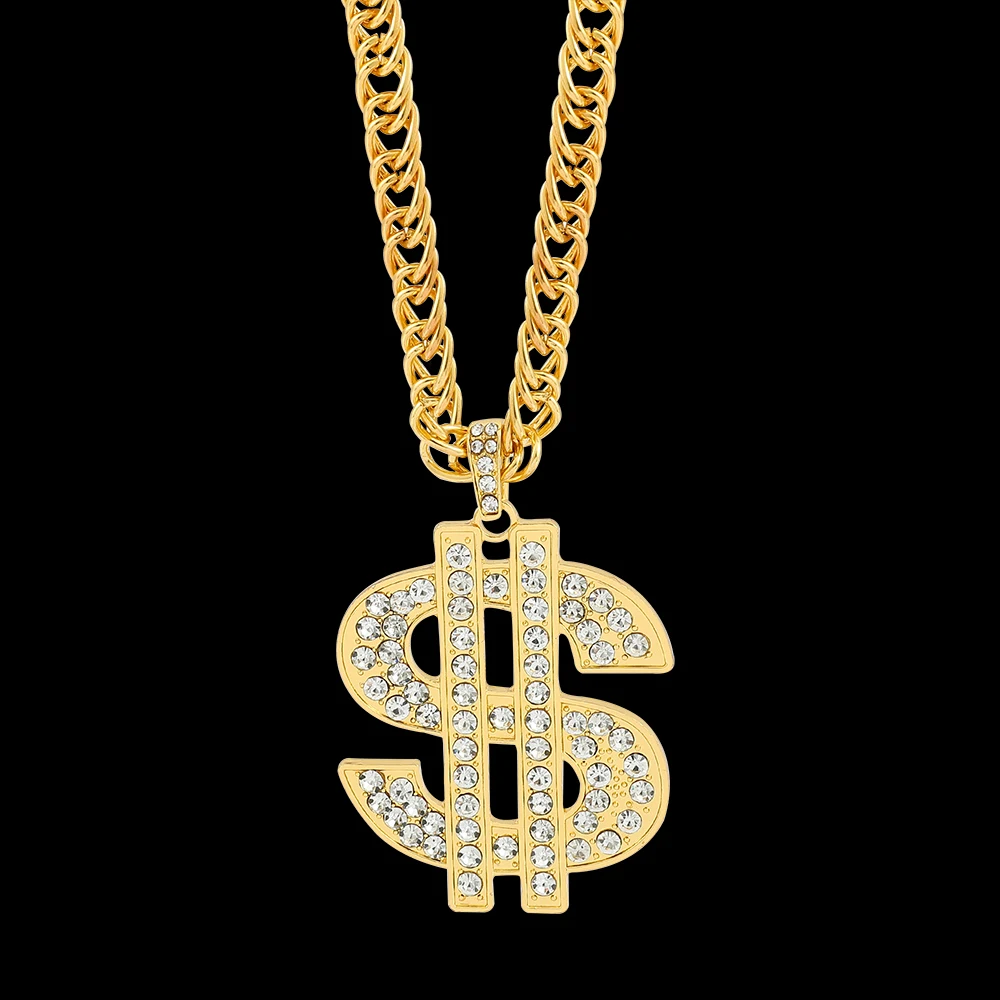 

Hip Hop Rap Gold Color US Dollar Pendant Necklace Luxury Rhinestones Dollar Money Symbol Necklace for Rock Jewelry Accessories