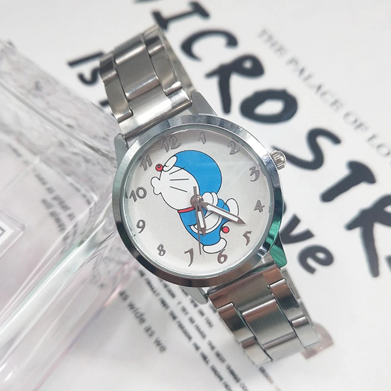 Miniso Anime dibujos animados Doraemon redondo cuarzo niños niñas estudiantes reloj moda correa de acero inoxidable reloj de pulsera regalo de Navidad