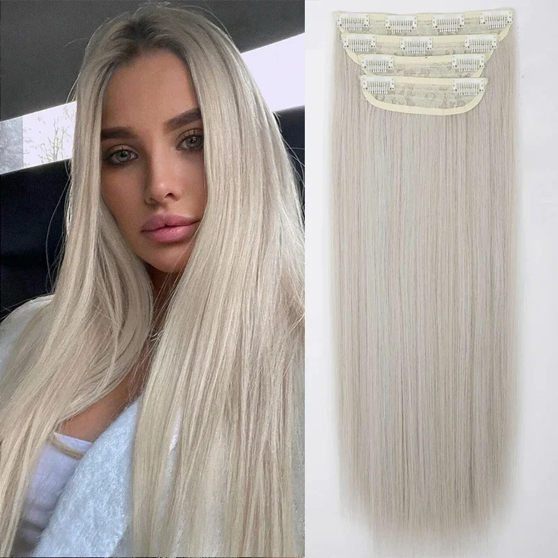 

Clip In Hair Extensions Clip ins 24Inch Hair Extension Clip Blonde Hair Extensions Synthetic Thick Hair Piece for Women