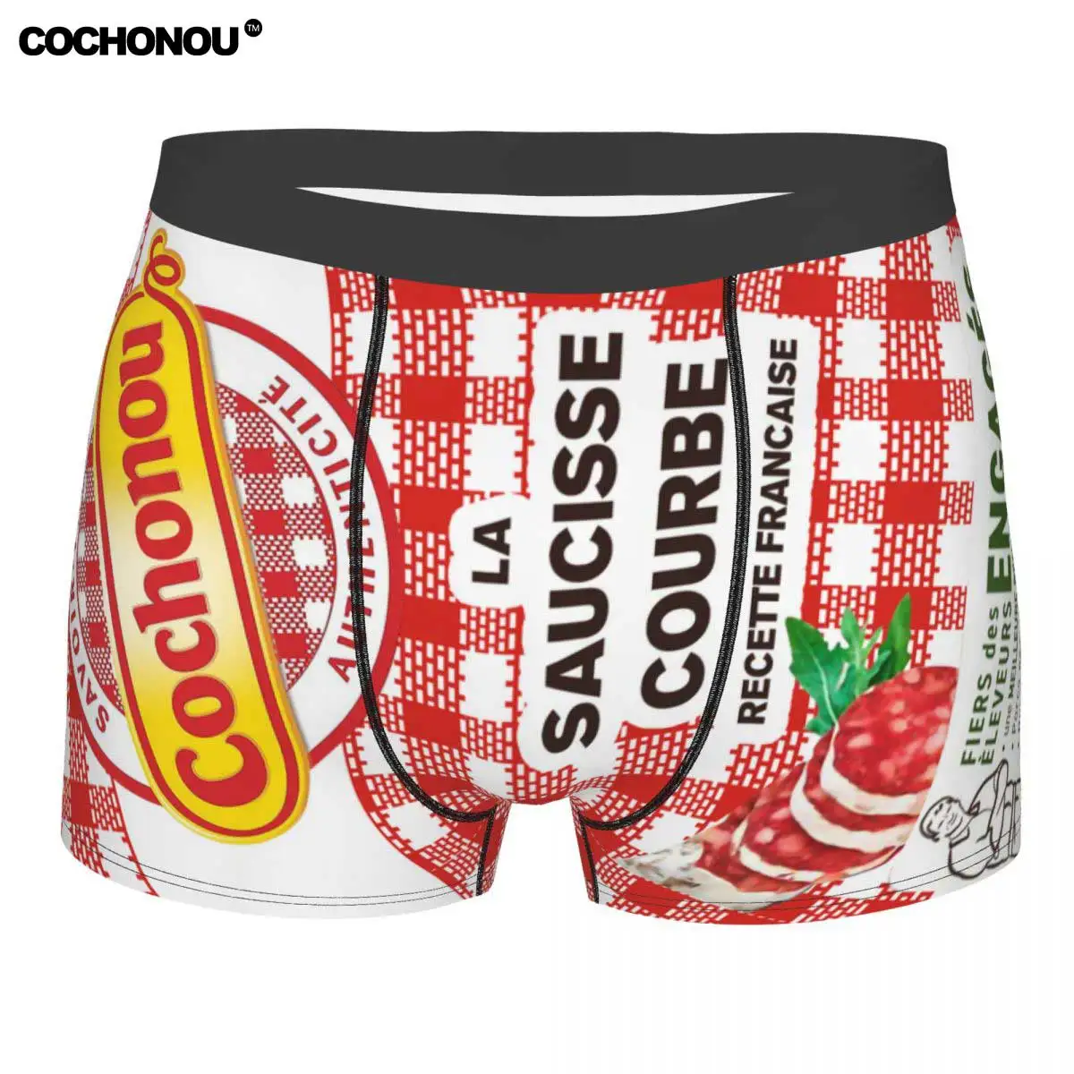 1pc Cochonou Men's Boxer Briefs - French Bacon & Eggs Print Underwear, Comfortable Casual Sexy Shorts Casual Attire, Funny Boxer