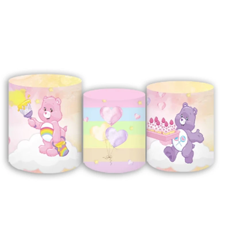 Sfondo rotondo Carebear con 3 sfondo di copertura del cilindro per la fotografia Baby Shower decorazione per feste di compleanno puntelli Studio
