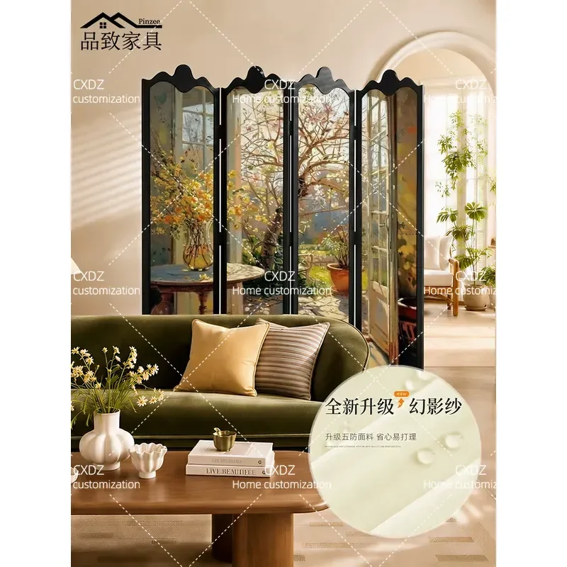 American Solid Wood Floor to Ceiling Screen Living Room Decor Hotel Restaurant Movable Partition Office Folding Divider