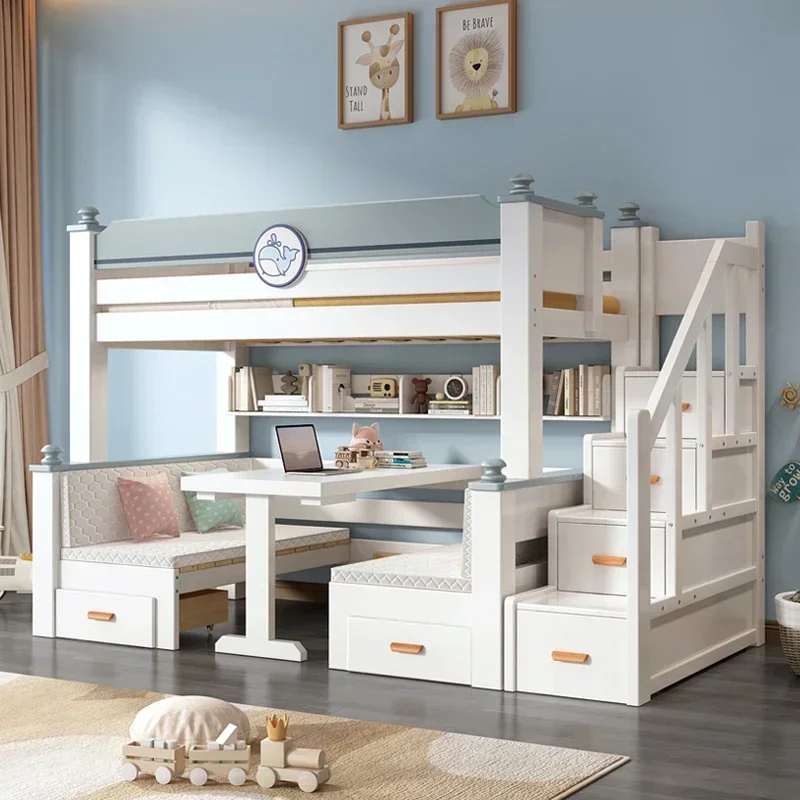 Cabecero con marco para niños, litera para arriba y abajo, escaleras, dormitorio, litera para niños, cajones de almacenamiento, Cama Montessoriana Infantil, muebles
