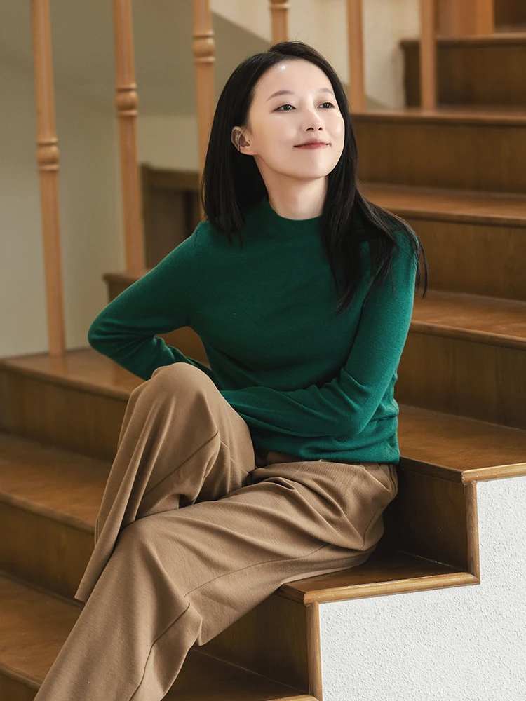 

Женская вязаная базовая кофта Ele Simple Artistic с высоким воротником из смесовой шерсти 22QDM060 Yangliuchunyan Past Life