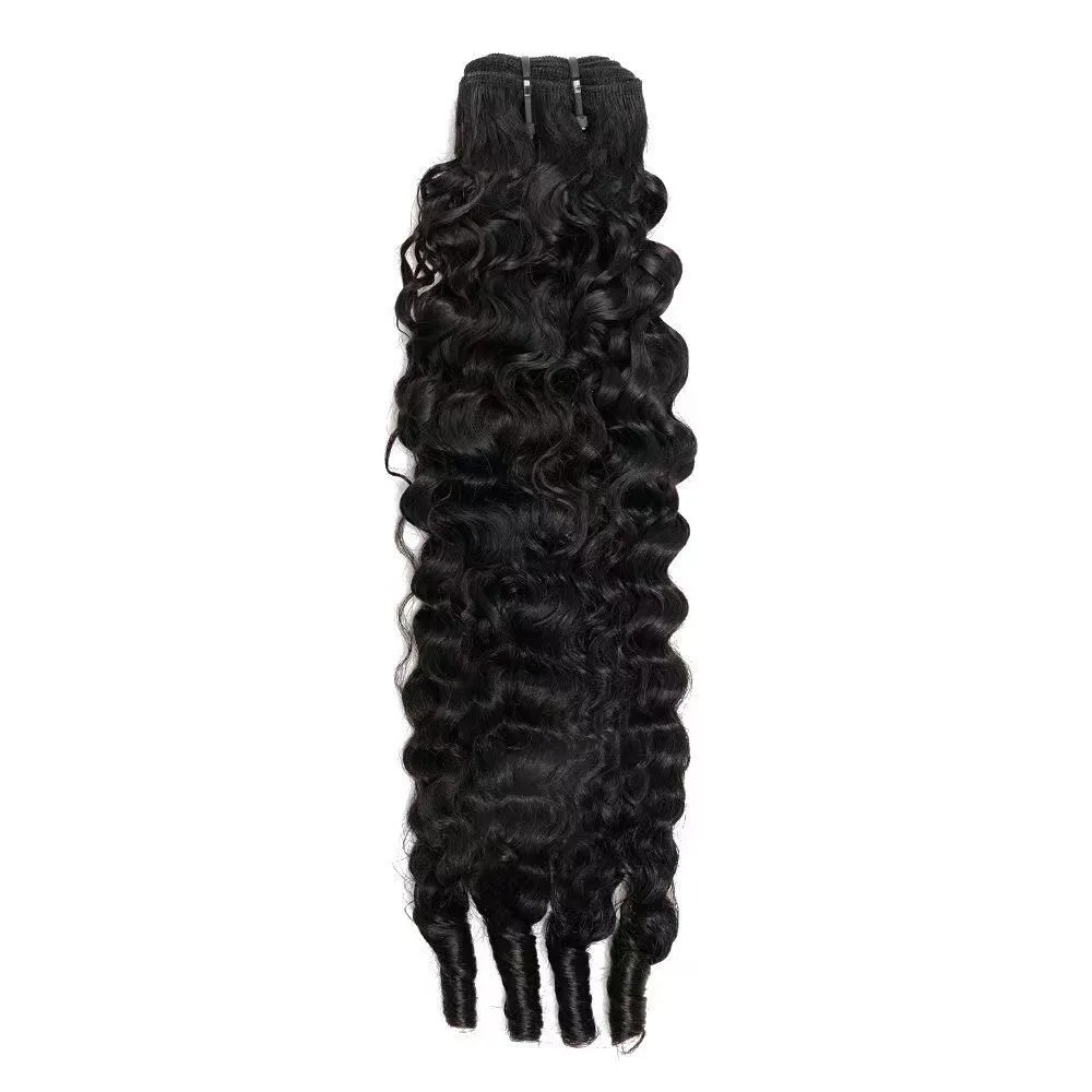 28inchBurmese Curly Human Hair Weaving Bundle1PC Natural Color Bouncy Curls Remy Hair Weft for Sew‑In Hair Extensions Wig Making