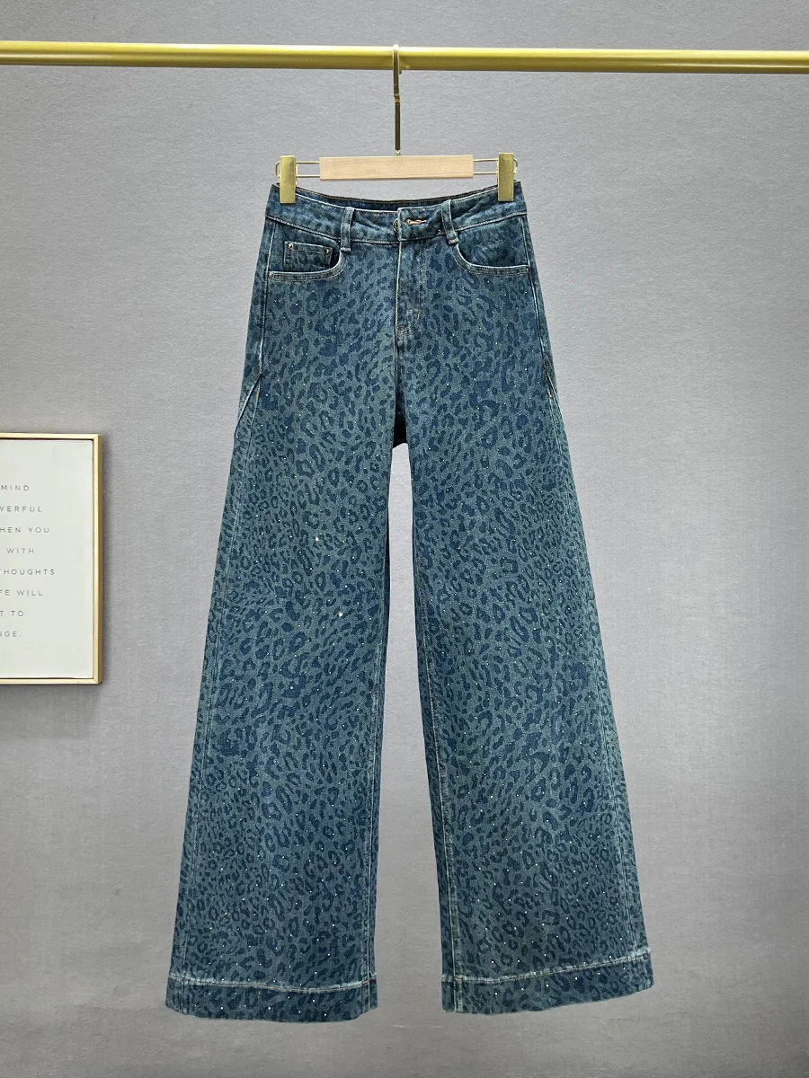 

High Waist Wide Leg Jeans Women's Fall New Loose Slimming European Sle Faux Diamond Lengthened Floor-Length Pants