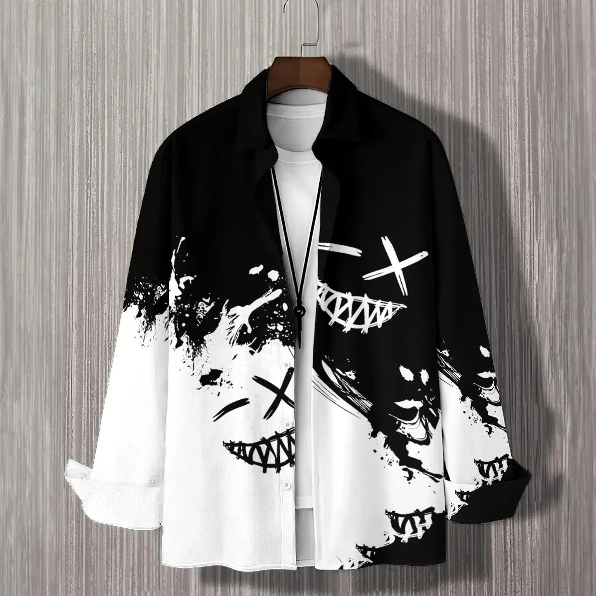 Patchwork 3D Printed Lapel Men\'s Shirt Man/Women Casual Fashion Long Sleeves Shirts Button Streetwear Oversized Unisex Clothing