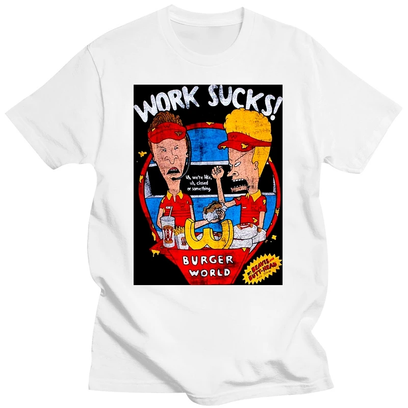 Men Funny T Shirt Women Cool Tshirt Beavis Butthead Work Sucks Fashiont funny t-shirt men teeshirt