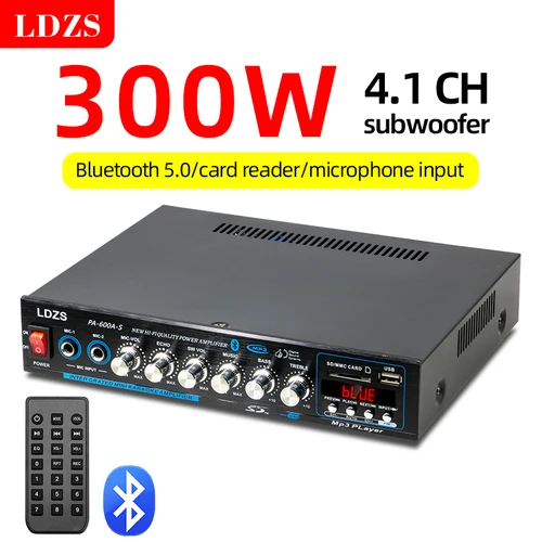 Imagen 2 del producto AMPLIFICADOR DE POTENCIA DE Audio, altavoz HiFi bluetooth de 300W, altavoz con amplificador AV de 12V, Control remoto para coche, hogar, baile cuadrado, canal 5,0
