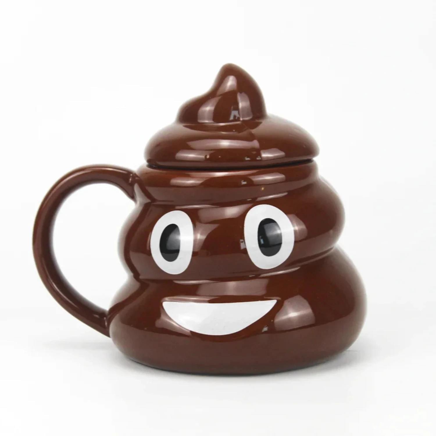 Funny Cartoon Smile Poop Mug with Handgrip Lid - 3D Pile of Poop Design - Humorous Gift for Tea and Coffee Lovers - Office Cup, 