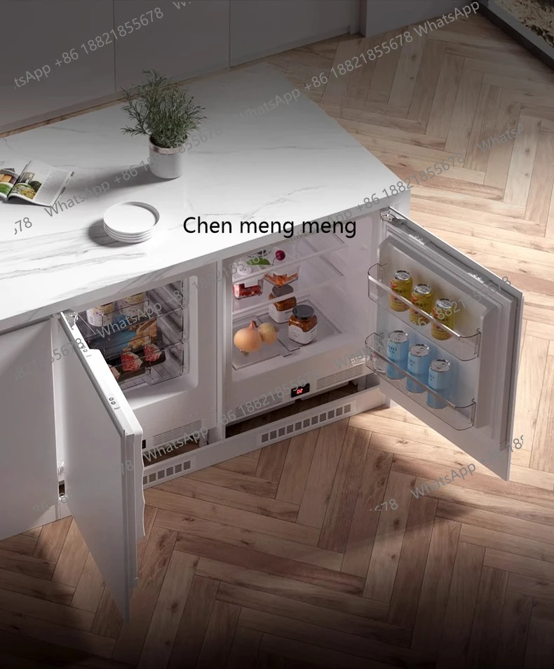 Встроенный бытовой двухдверный полностью встроенный шкаф под столешницей, скрытый тонкий горизонтальный холодильник