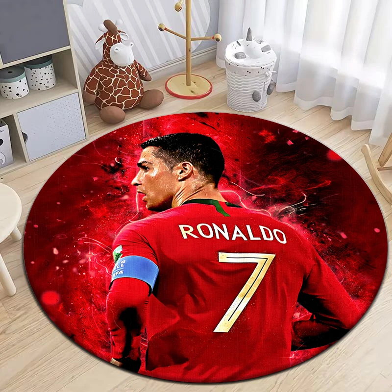 Football Star Round Carpet for Living Room Rugs Camping Picnic Mats Flannel Anti-Slip Rug Yoga Mat Gifts,rugs for Bedroom, Area