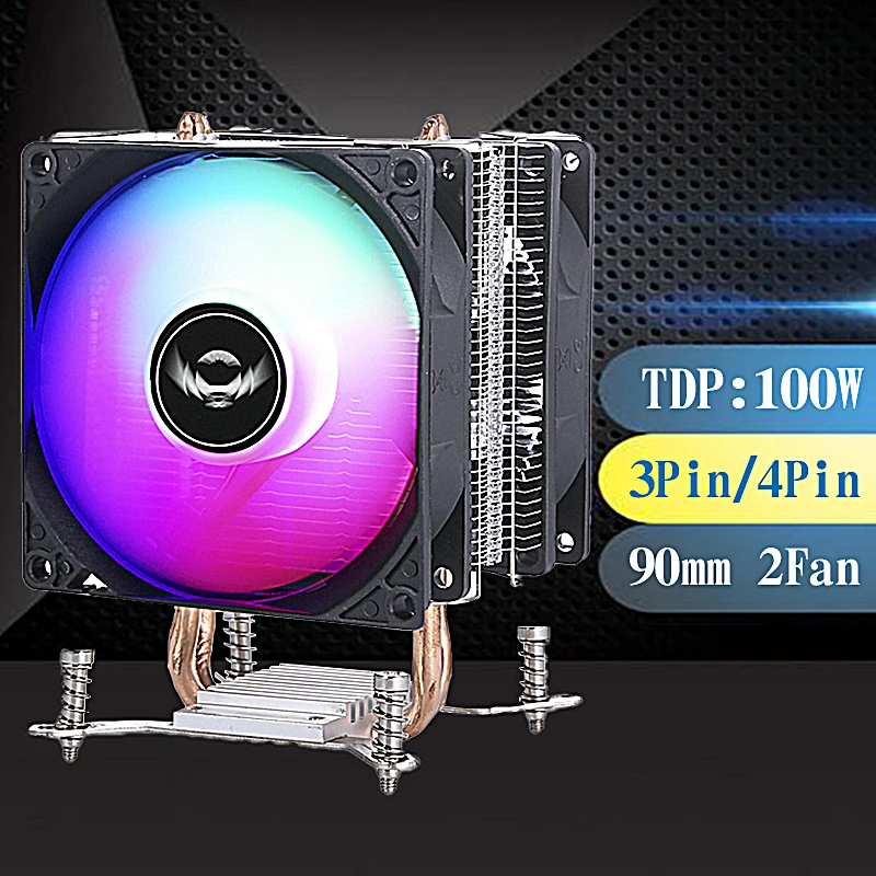 QIUzAim Computer Air-cooled 2 Heat Pipe CPU Cooling 2 Fan Processor 3Pin or 4Pin Installing LGA2066 x79 x99 E5 E3 2011 2099 x299