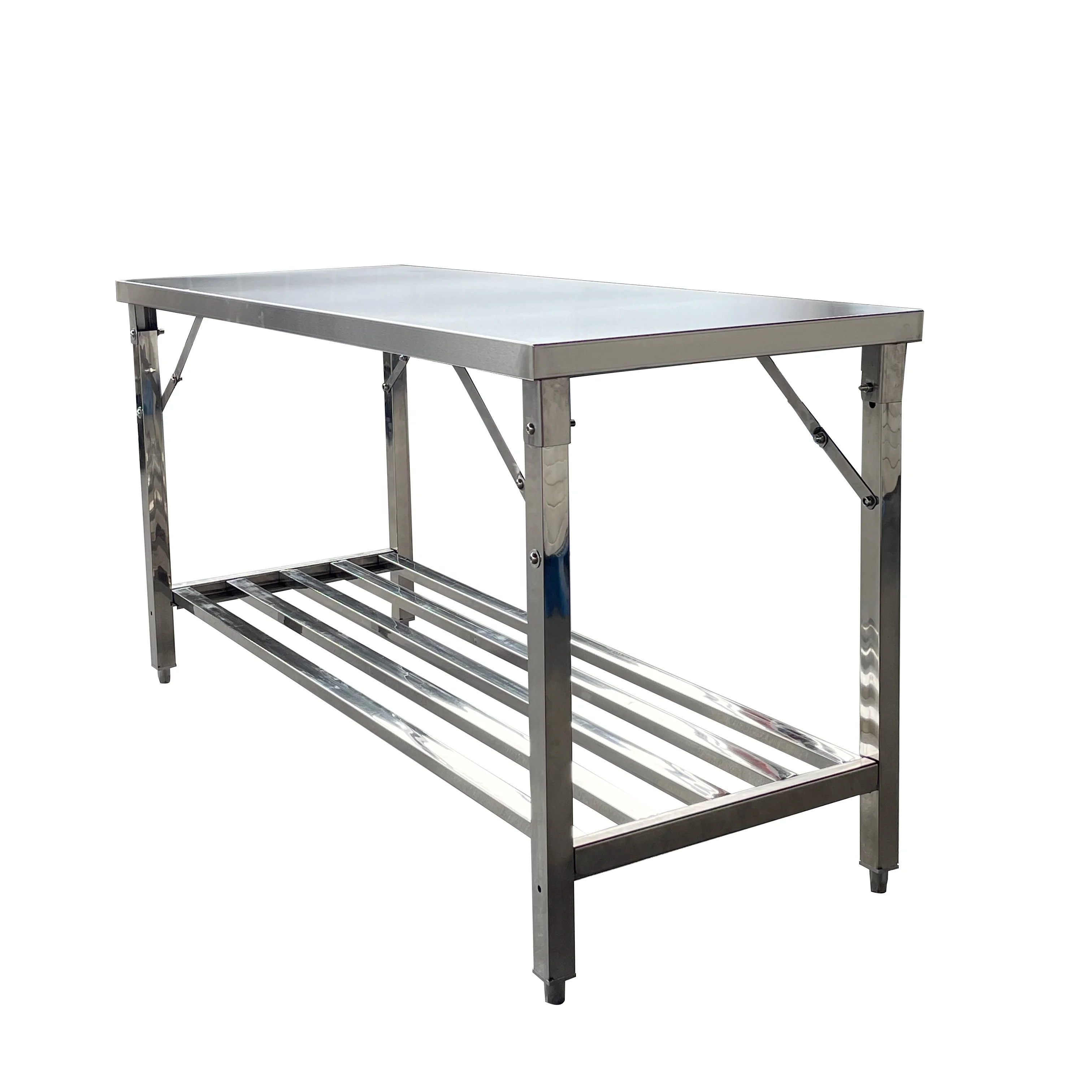 Table Inox Inoxcidable Adjustable Folding Foldable Metal Working Portable Table Bench Restaurant Manger Stainless Steel 304