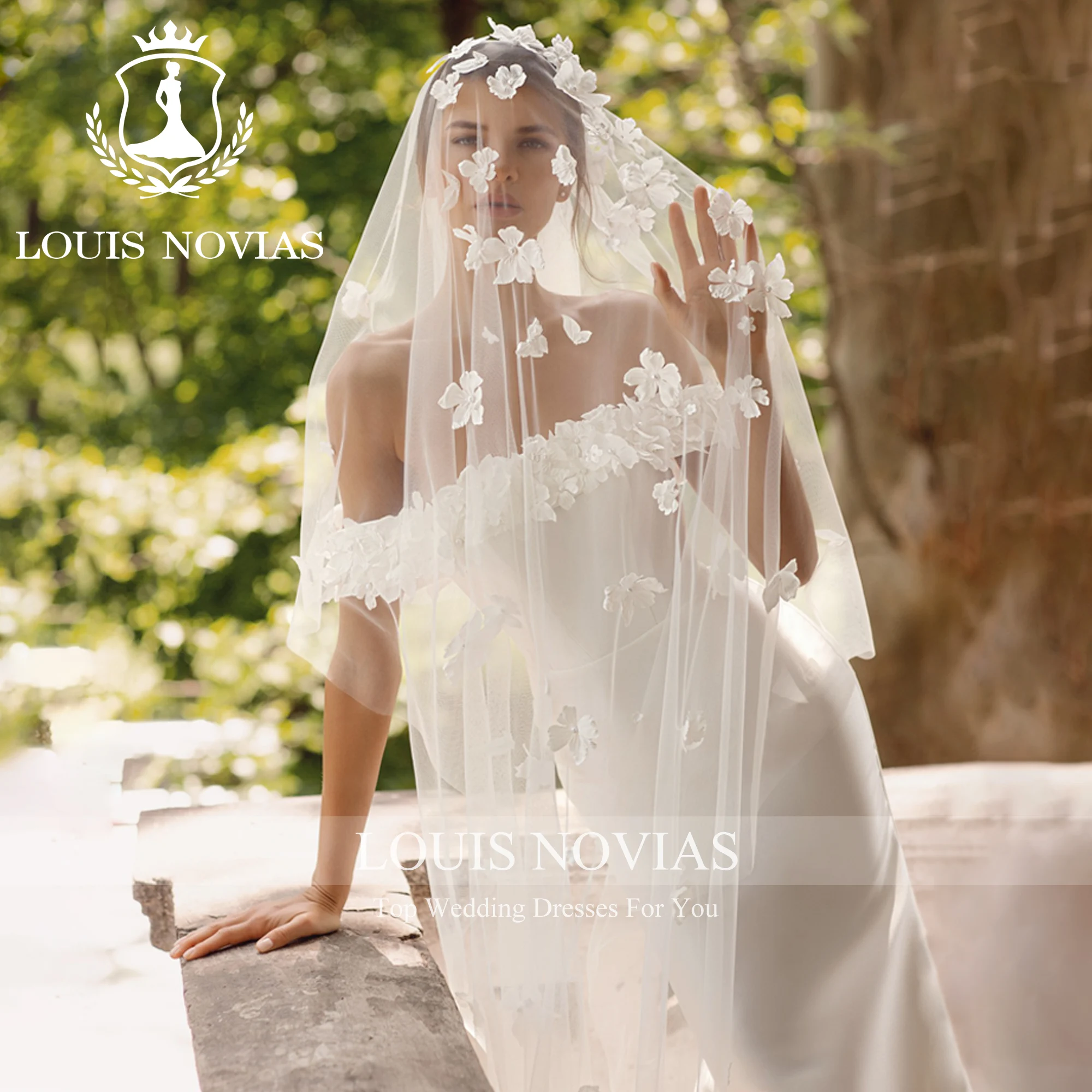 Louis novias-女性のためのサテンの人魚のウェディングドレス,裸の肩,花の弓,取り外し可能な列車,ピンセット,2023