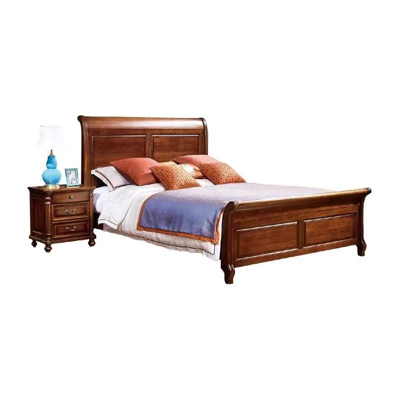 American Country Style Solid Wood Comfortable Bed-Inlaid Craftsmanship 1.8m Large Double Wedding Bed Villa Bedroom Furniture