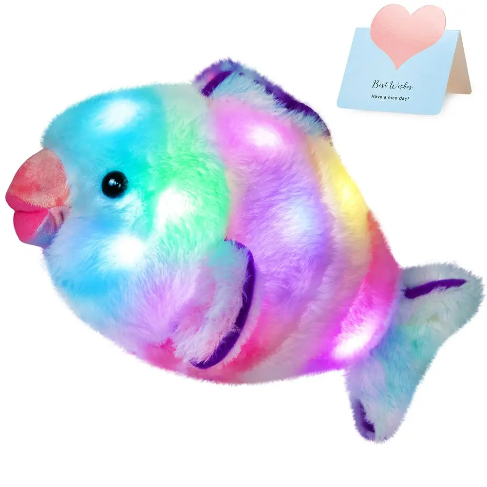 33cm LED Musical Rainbow Fish Stuffed Light-up Singing Plush Toys Animals Fish Doll Lullaby Birthday Gifts for Kids Luminous