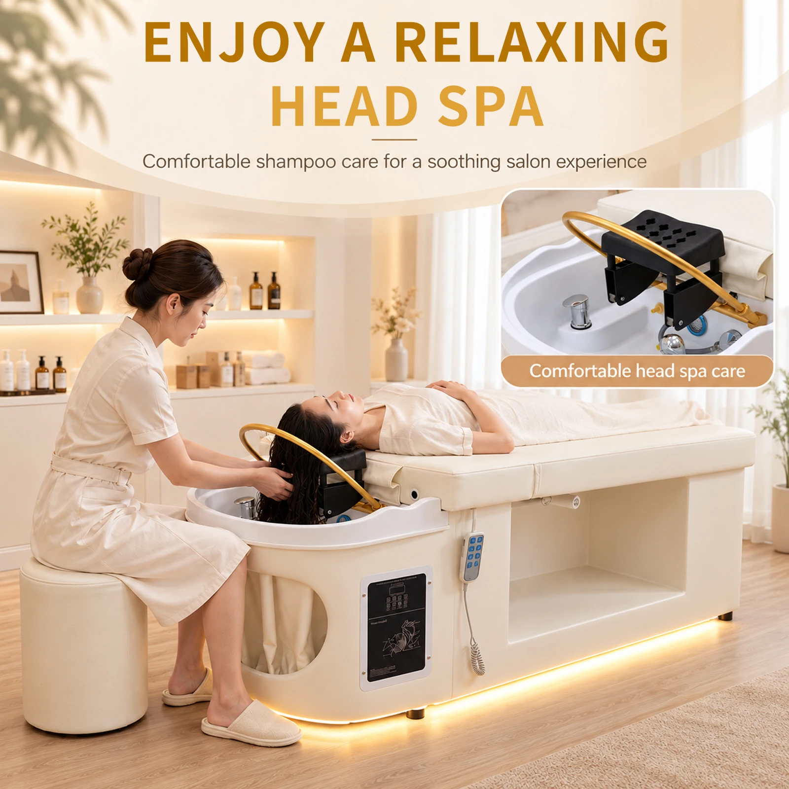 Factory Wholesale Customization Shampoo Bed with Electric Back Lift Function Massage Table Barber Shop Furniture Latest Design