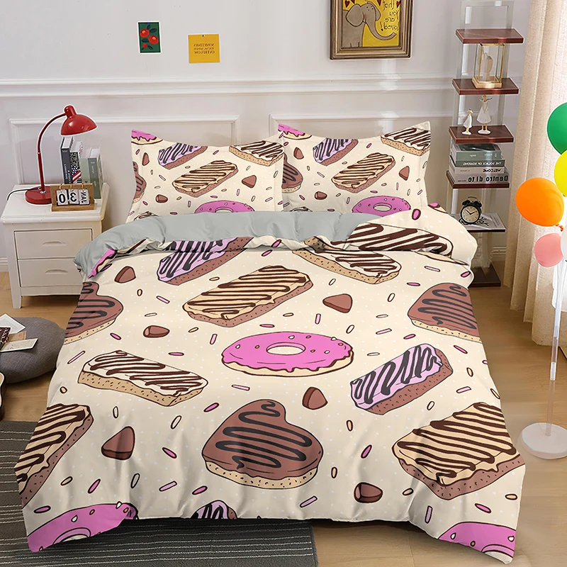 Cute Donut Printing Bedding Set For Children Adult Kids fashion Duvet Cover Set Comforter Cover Pillowcase Single Queen Size