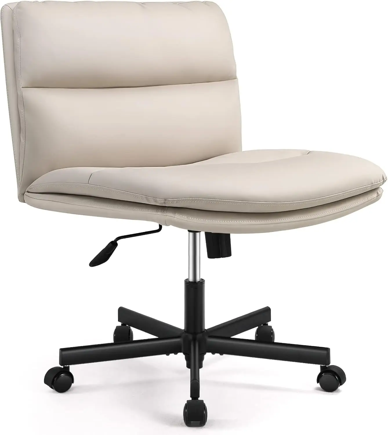 Emiah Armless Office Desks Chair With Wheels Pu-Padded Vanity Chair Mid-Back Ergonomic Home Office Computer Chair Comfortable
