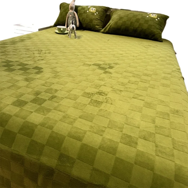 

*Comfortable 3D Matcha Green Milk Velvet Embroidered Bed Sheet Single Piece