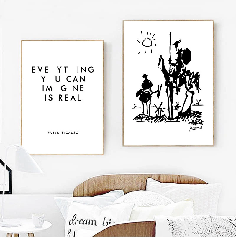 Everyhing-pinturas artísticas de Pablo Picasso, lienzo impreso, póster de Don Quijote, pintura de pared, decoración del hogar, imagen