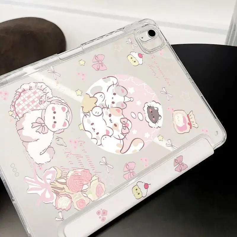 Korean Kawaii Rose Cat Candy Bow For iPad Pro Air 13 11 M5 M4 M3 M2 2 1 11th A16 12.9" 10 9 8 7 6 5 Th Mini 7 6 5 4 7.9" Case - view 4