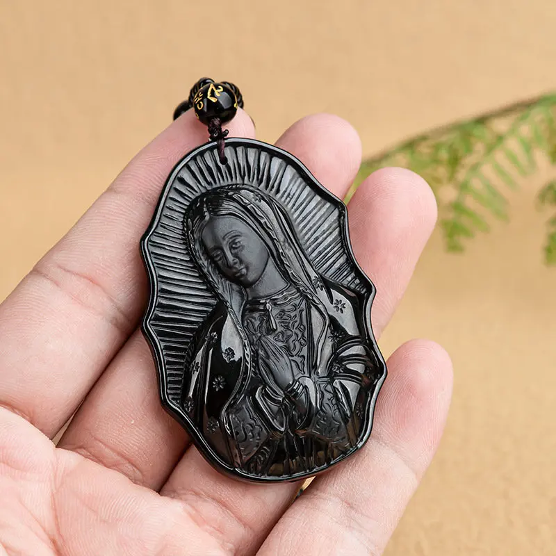 

A Black Myanmar Jadeite Virgin Mary Pendant Necklace Designer Natural Burmese Jade Charm Amulet Gifts for Women Men Vintage