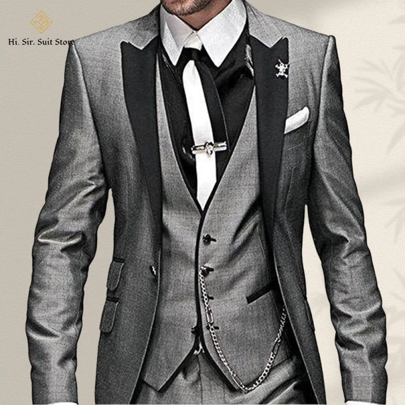 

Новый мужской костюм-тройка, черный двухцветный костюм с зубчатыми лацканами, наряд для банкета и сбора, наряд для жениха, шафера, напрямую с фабрики