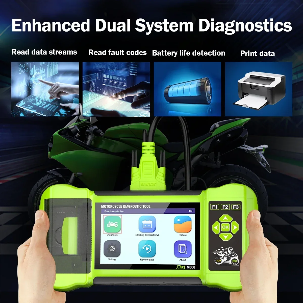 JDiag M300 Motorcycle Diagnostic OBD2 ScannerClear Fault Code ABS Engine Moto Diagnose Tool For Yamaha BMW Ducati Harley Honda