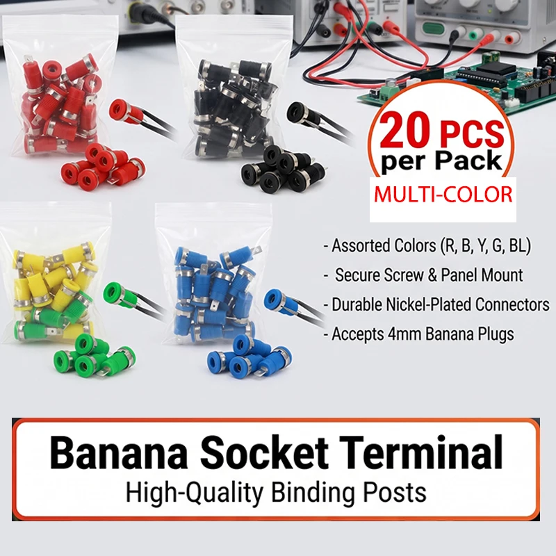 20PCS Insulated Safety 32A 4mm Banana Socket Terminal 5 Colors Female Jack Panel Mount Socket Binding Post Wire Connector