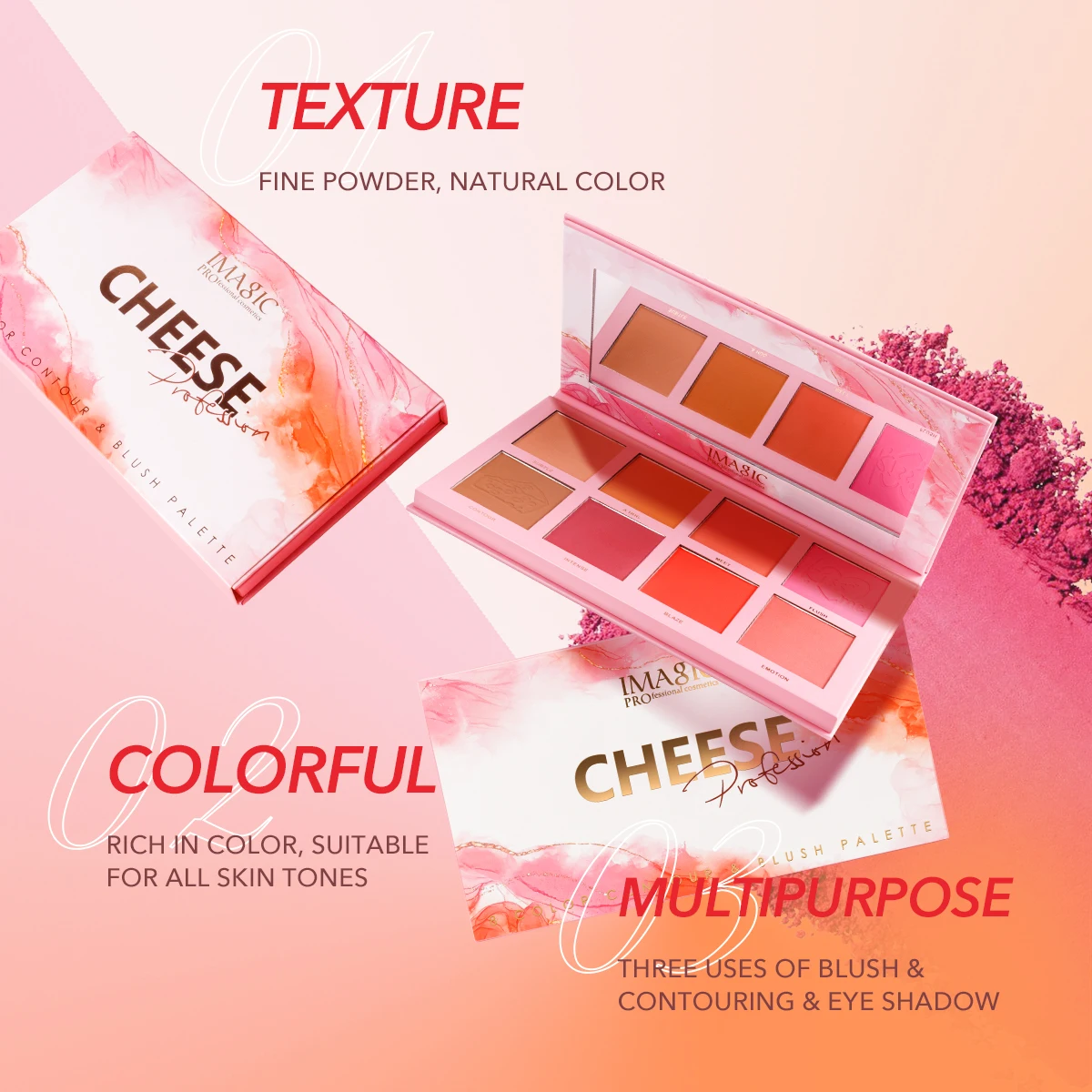 IMAGIC 8-Color/Set Blush Powder Pigment Orange Peach Pink Cheek Professional Easy To Wear Natural Face Makeup Korean Comsmetics