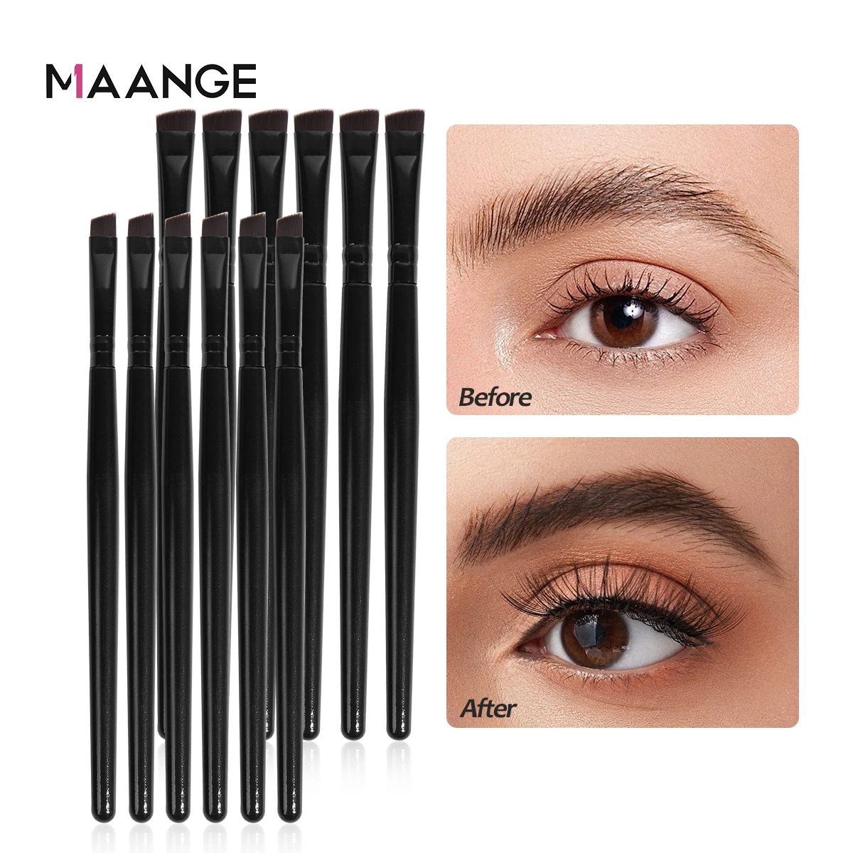 MAANGE 12PCS Blade Eye Makeup Brushes Angled Thin Eyebrow Brush Flat Fine Eyeliner Brush Professional Liner Brow Beauty Tools