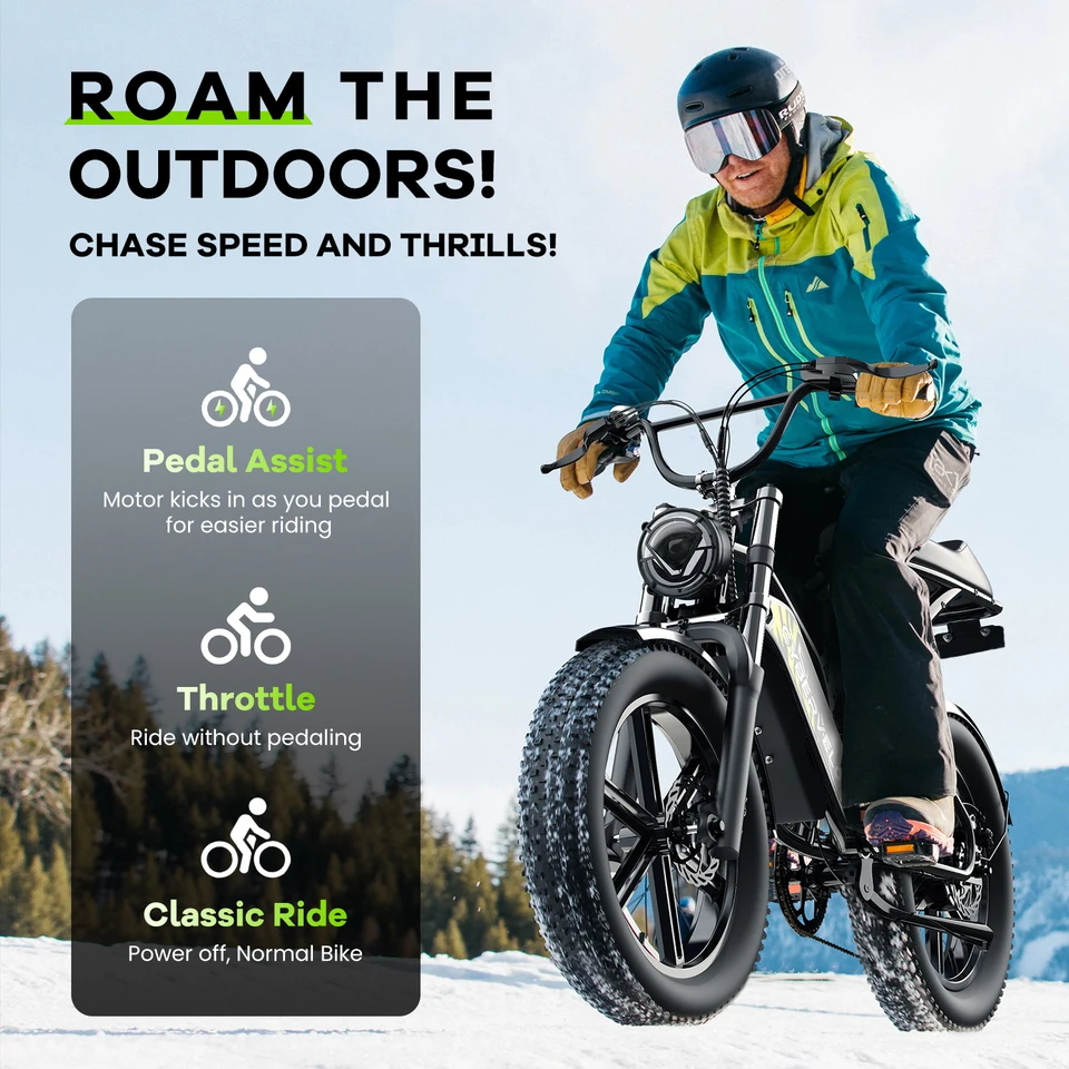 Cybervelo 1000W Electric Bike for Adults 20 Inch Fat Tire 48V All-Terrain E-Bike with Removable 20AH/30AH Battery 30MPH Speed EK11 image 8