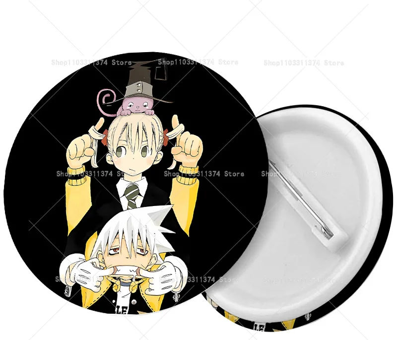 Soul Eater Anime Pins Cartoon Cute Collection Badge Decoration Fashion Bag Accessories Round Snap-in Brooch on Backpack Ornament view 6