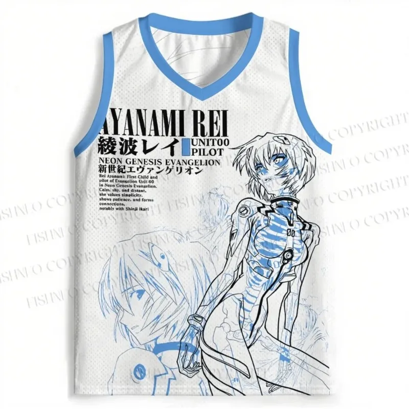 Anime Evangelion Basketball Tank Top Ayanami Graphic Sleeveless Mesh Jersey Unisex Vintage Manga Print Casual Street Sport Vest - view 3