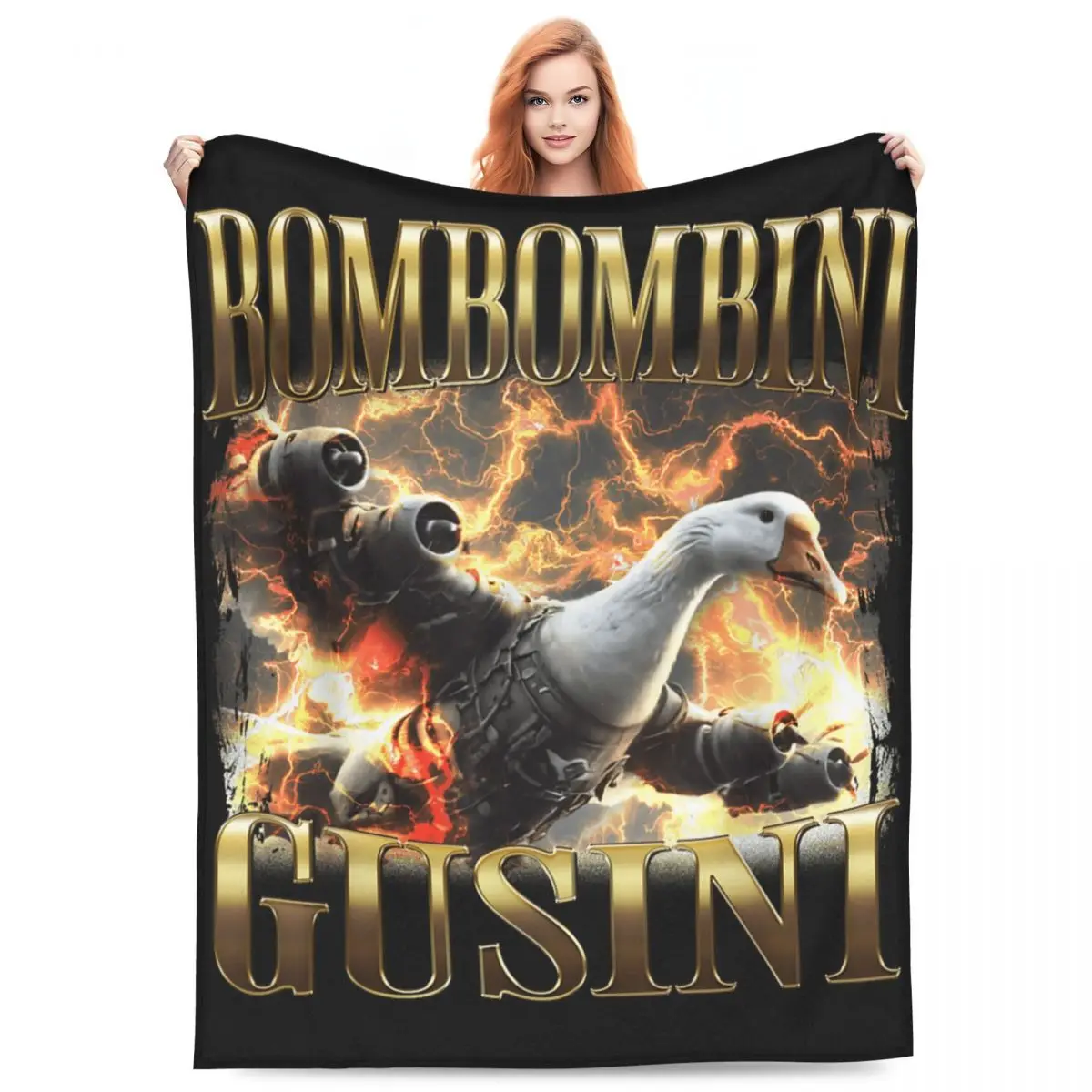 Bombombini Gusini Funny Italian Brainrot Meme Super Warm Blanket Camping Plush Throw Blanket Street Trend Living Room Flannel