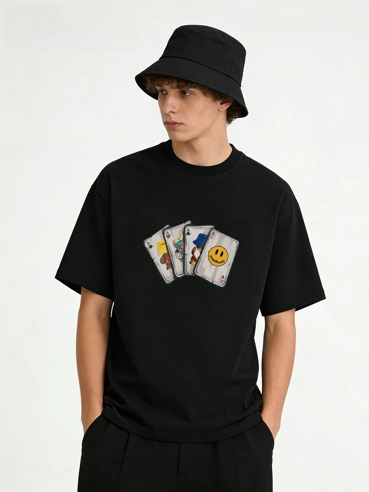 heavyweight-pure-cotton-short-sleeve-t-shirt-unisex-loose-fit-round-neck-breathable-sweat-absorbent-poker-print-casual-top