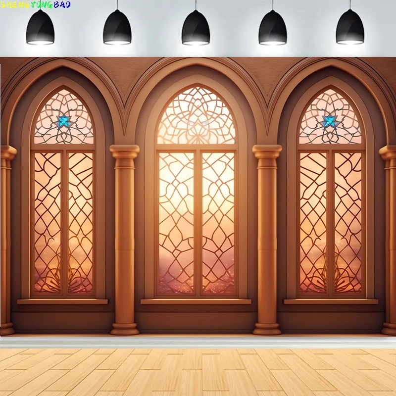 Ramadan eid kareem mubarak islâmico ano novo lua lanternas fundo palácio árabe velas mesquita fotografia cenários EI-05