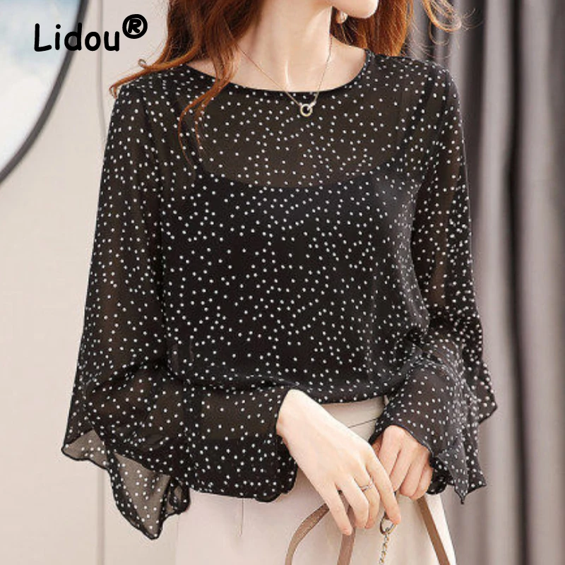 Polka Dots Black Two Piece Set T-shirt Butterfly Sleeve Round Neck Casual Top 2022 Spring Summer Fashion Top Tee for Female