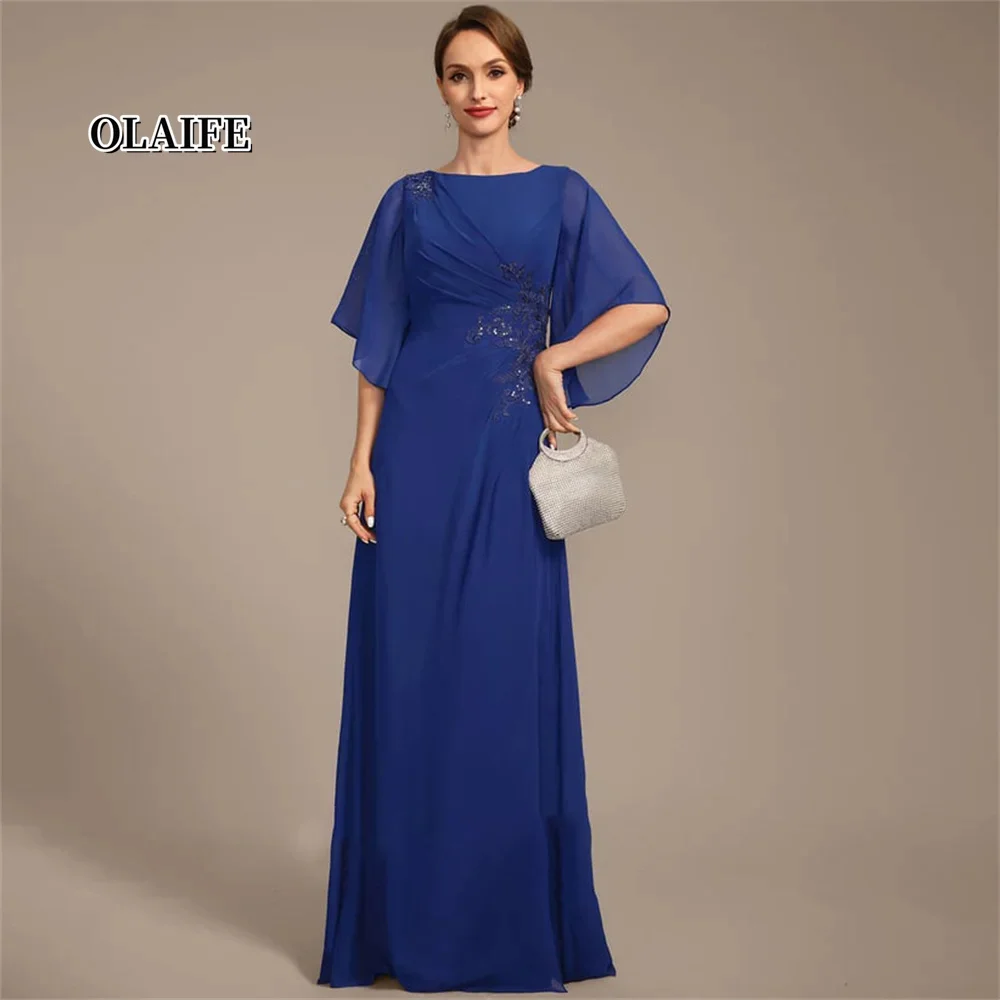 New Scoop Neck Mother Of The Bride Dress A-line Floor-Length Chiffon Appliques Formal Dresses Vestidos Mae Da Noiva Casamentos