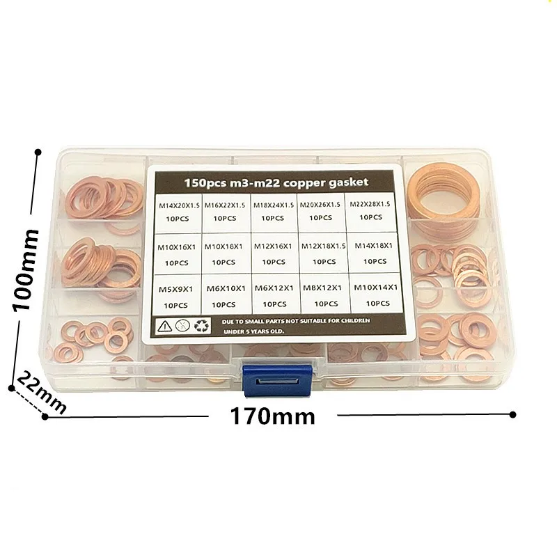 150PCS red copper gasket combined box M3-M22 combined oil seal gasket