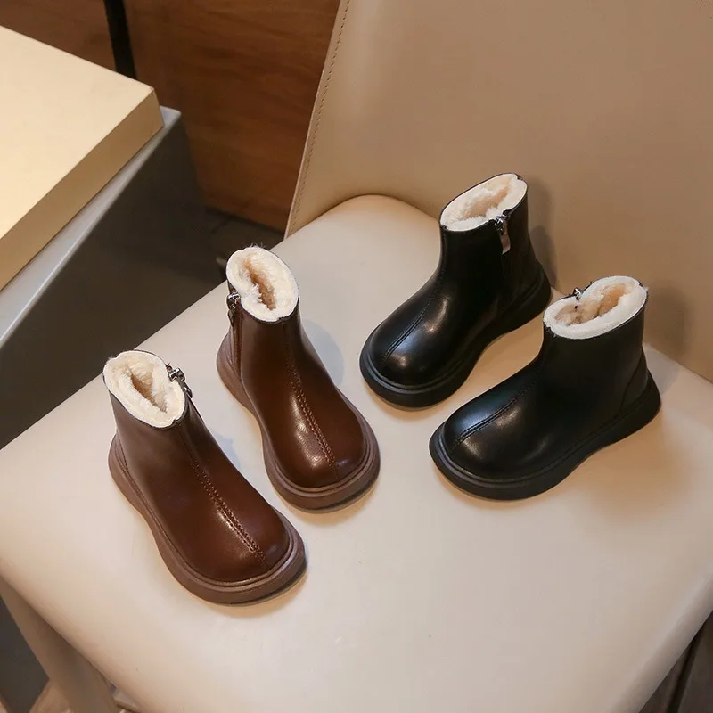 Botas de nieve de algodón para niños, zapatos antideslizantes de tela impermeable, botas cálidas para exteriores, invierno, nueva moda