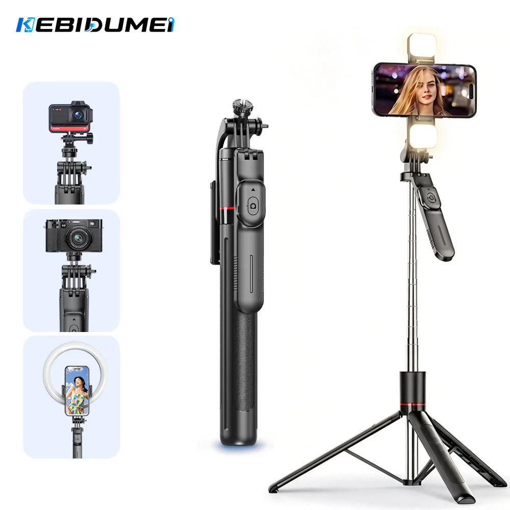 KEBIDUMEI Balanced Anti-Shake Selfie Stick Tripod Handle Steady Shooting Fill Light Bluetooth Remote for Vlog Live Streaming