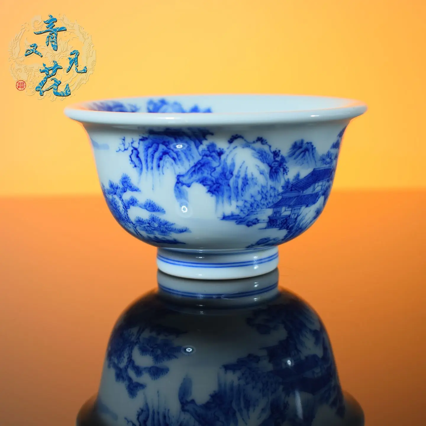 Jingdezhen Hand-Painted Blue And White Porcelain Landscape Teacup High-End Master Kung Fu Cup Single Cup For Tea Tasting Gift