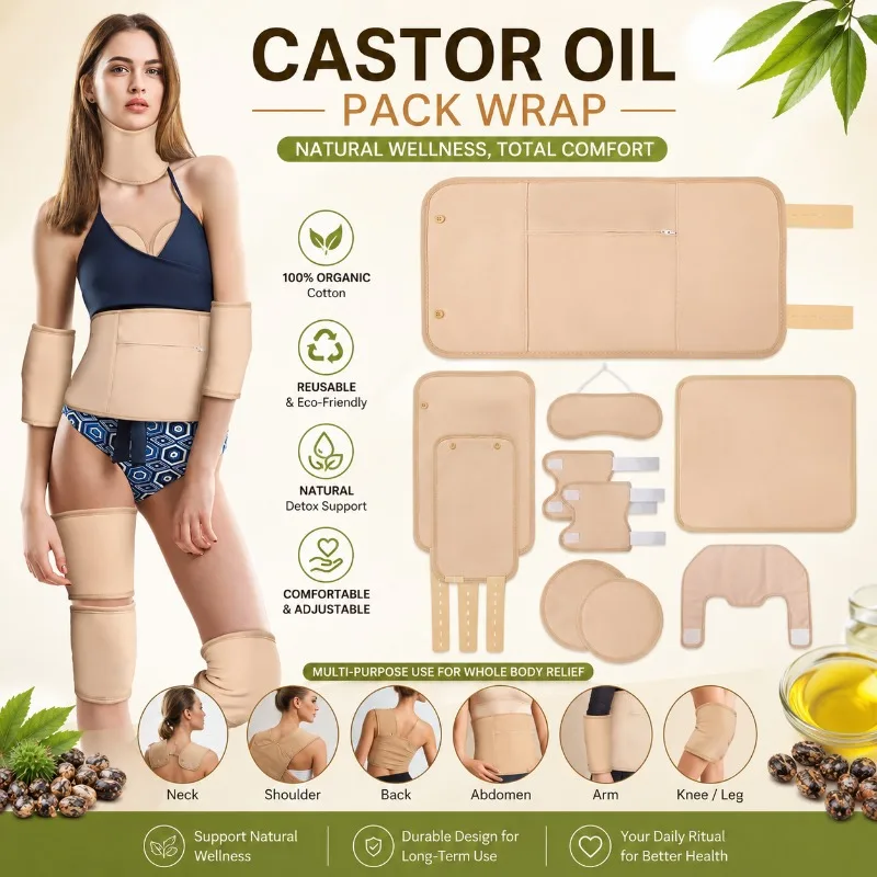 Reusable Castor Oil Pack Organic Cotton Body Wrap Shoulder Back Hand Care Comfortable Compress Wellness Home Self Care