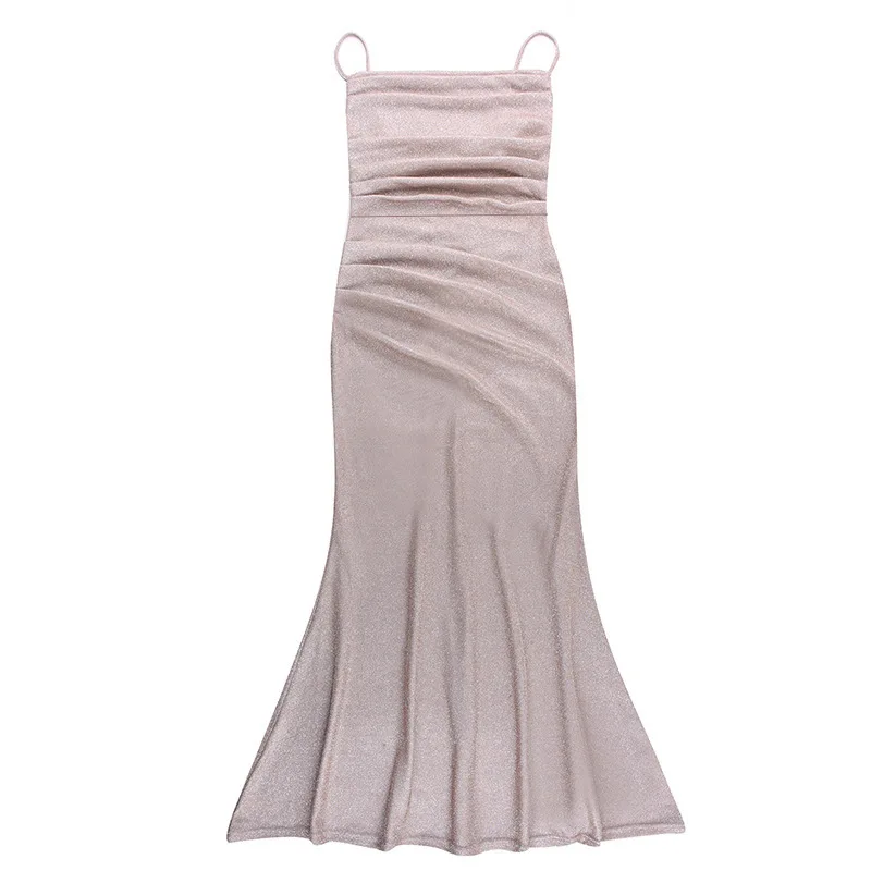 

Sexy Backless Ruched Spaghetti Straps Mermaid Long Formal Evening Dress