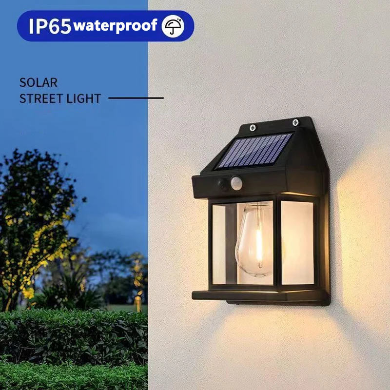 Outdoor Solar Tungsten Wall Light with Motion Sensor IP65 Waterproof LED Safety Light for Patio Outdoor Deck Porch Barn Balcony